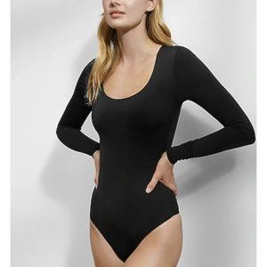 Express Black Body Contour Long Sleeve Silky Scoop Neck Bodysuit